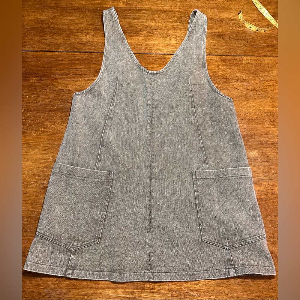 Hem & Thread Washed Olive‑Gray Denim Pinafore
